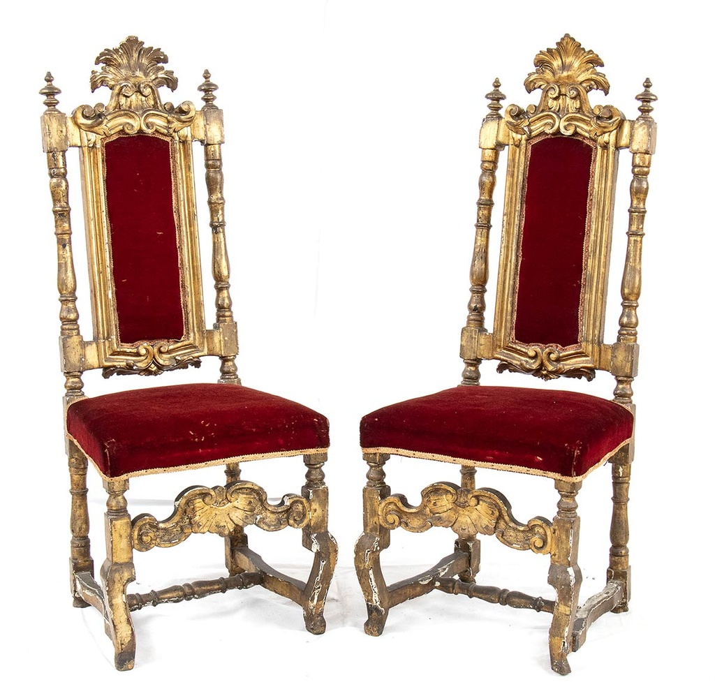 Coppia di sedioloni in legno dorato