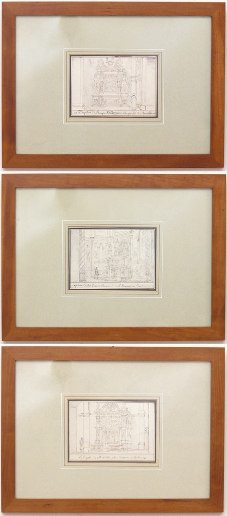 [CA1042] 3 disegni di architetture (S. Giov. a Carb. Ecc.)