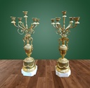 Coppia di Candelabri in bronzo dorato e marmo