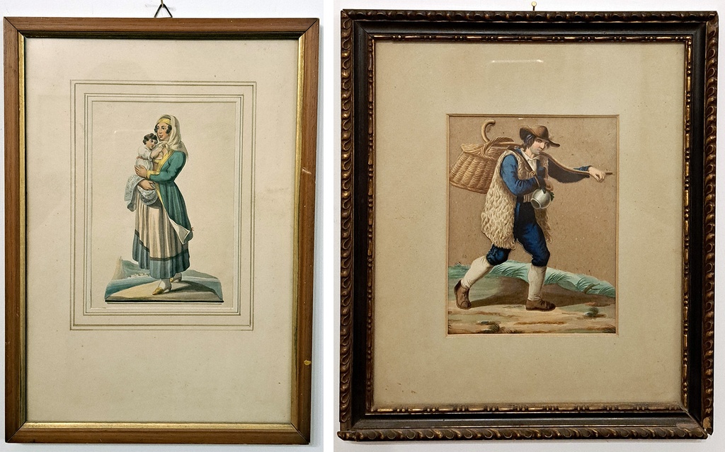 [CA1219] 2 Lit. acquerellate di pers. Nap. Michela de Vito