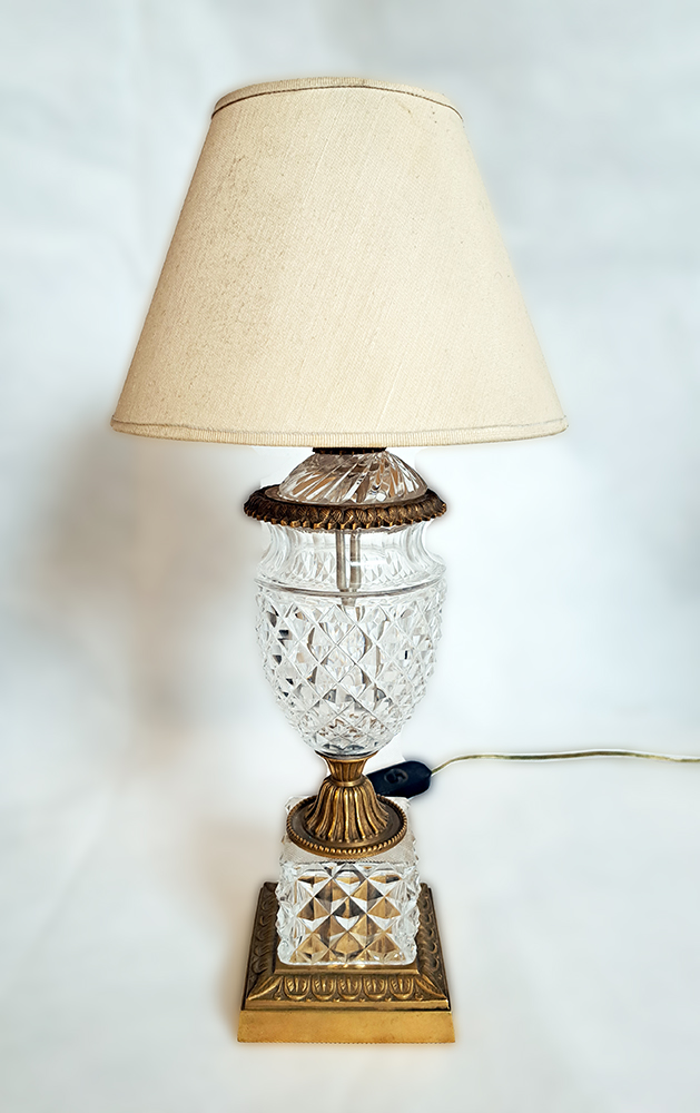 Coppa in cristallo e bronzo montata ad abatjour