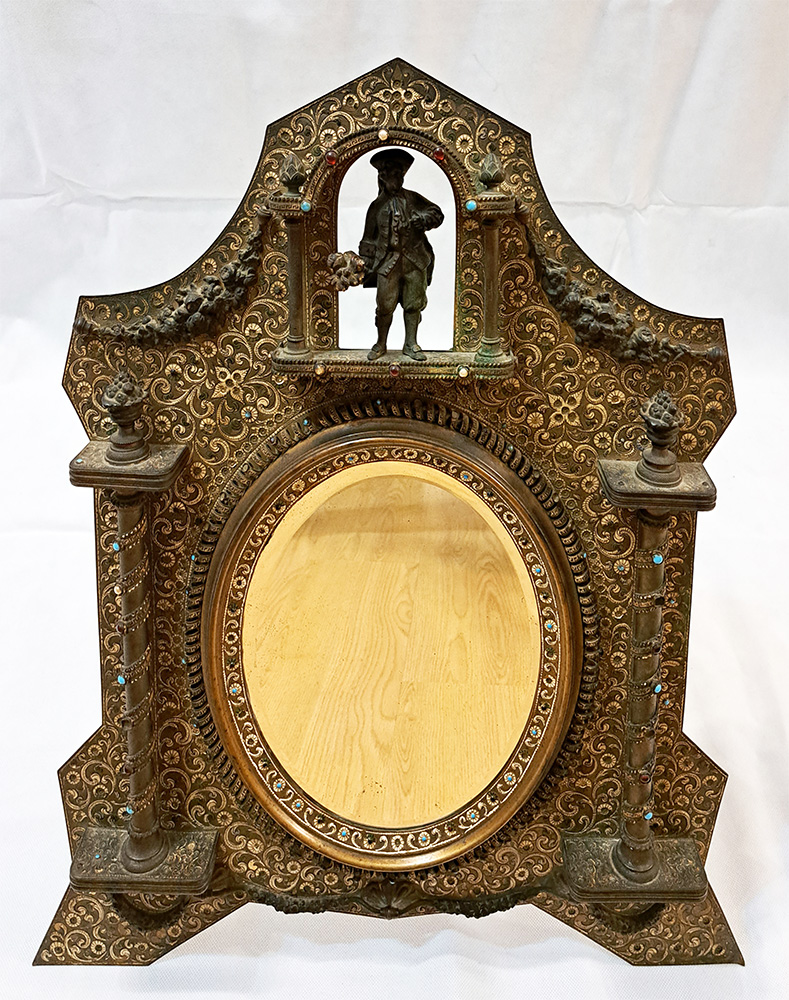 [CA1279] Specchiera da tavolo in bronzo e rame sbalzato