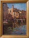 Dipinto di G. Madonna "Paesaggio con barche"
