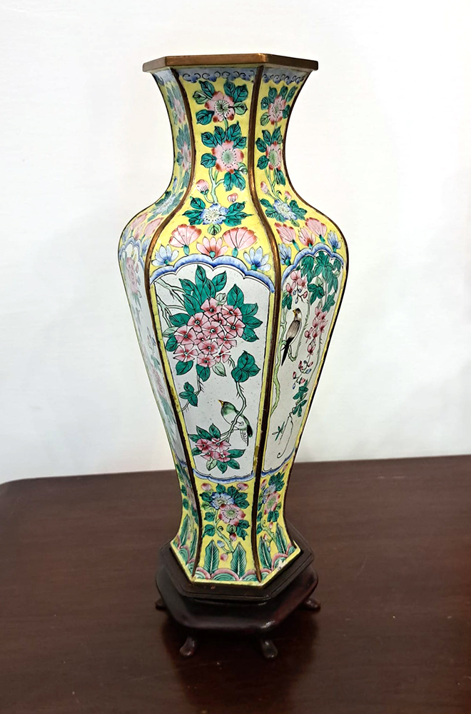 [CA1353] Vasetto Cloisonnè a pianta esagonale