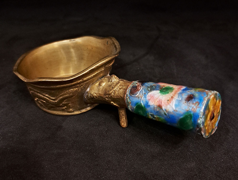 [CA1397] Piccolo bruciaprofumi a pentolina in bronzo e porc