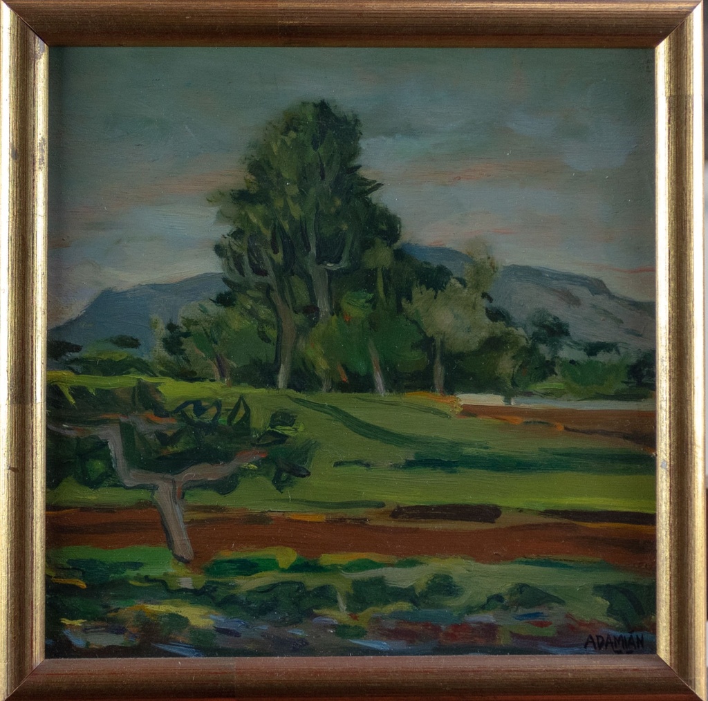 [CA1442] Adamian, Paesaggio campestre, olio su tav