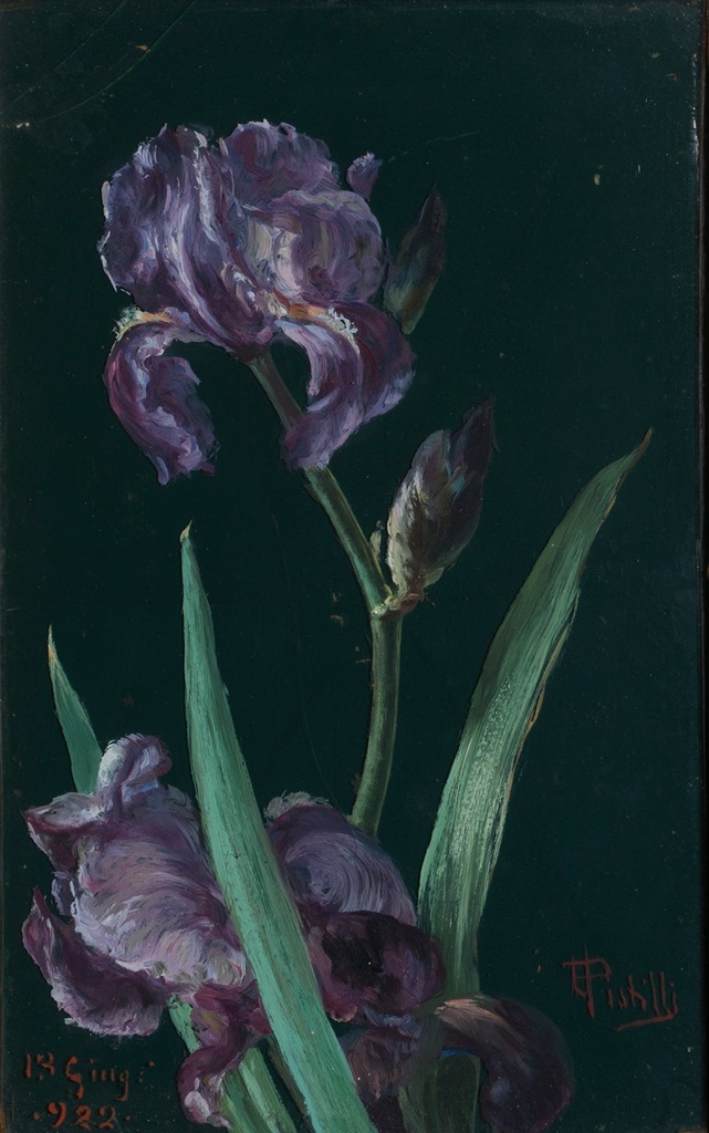 [CA1444] Ulrico Pistilli, Iris, olio su vetro
