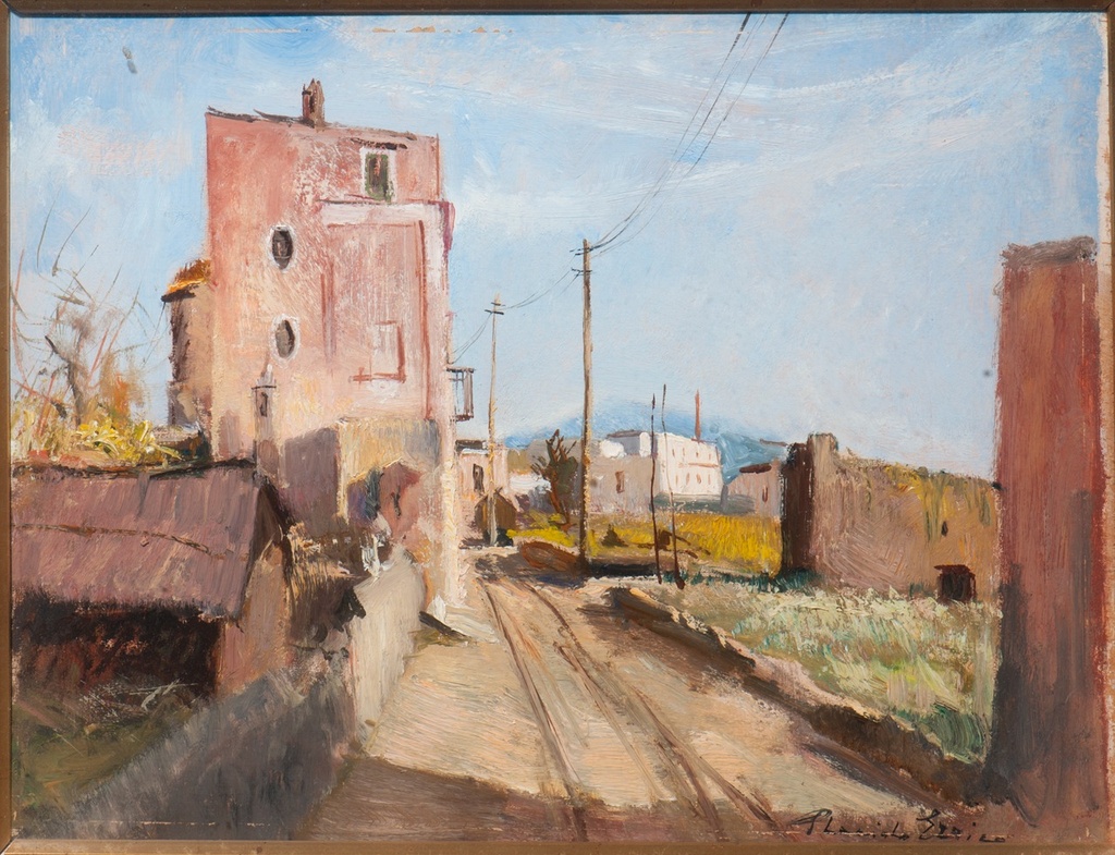 [CA1453] Placido Errico, Strada campestre, olio su tav