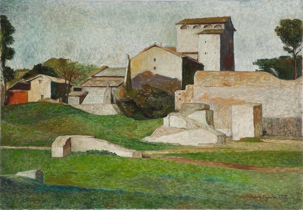 [CA1460] Achille Capaldo, Paesaggio, olio su tela