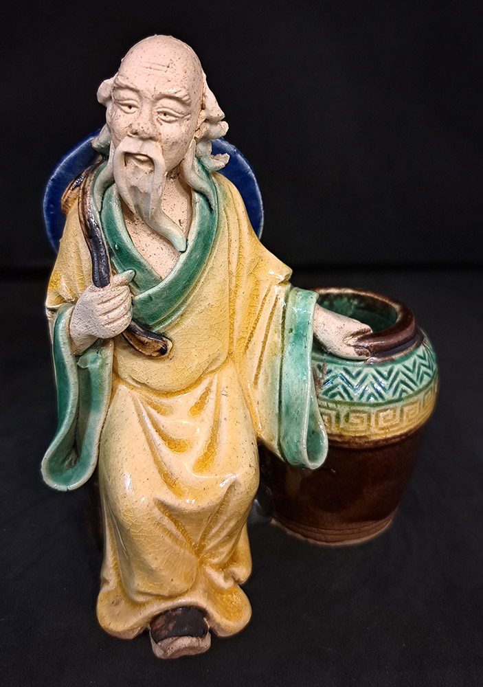 [CA1463] Sculturina di saggio in maiolica Sancai