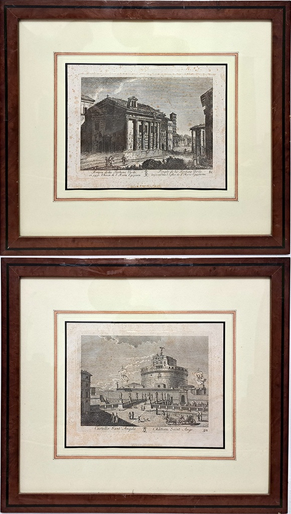 [CA1481] 2 stampe raff. "Castel S. Angelo e Tempio fortuna"