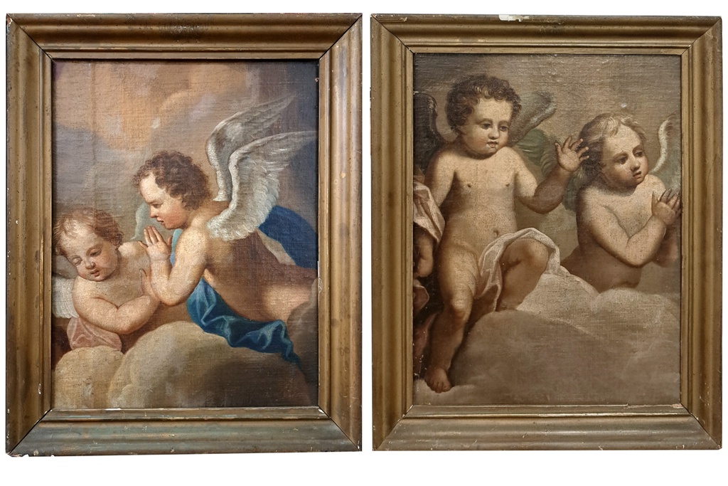 Coppia di olii su tela raff. "Putti"