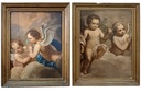 Coppia di olii su tela raff. "Putti"