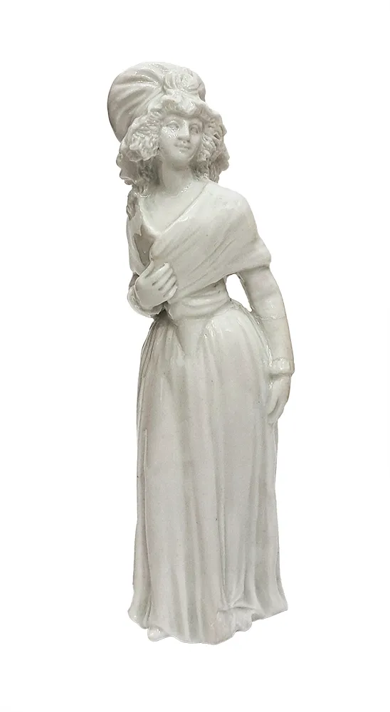 [CA1527] Scultura in porc. Bianca "donna con cappello"