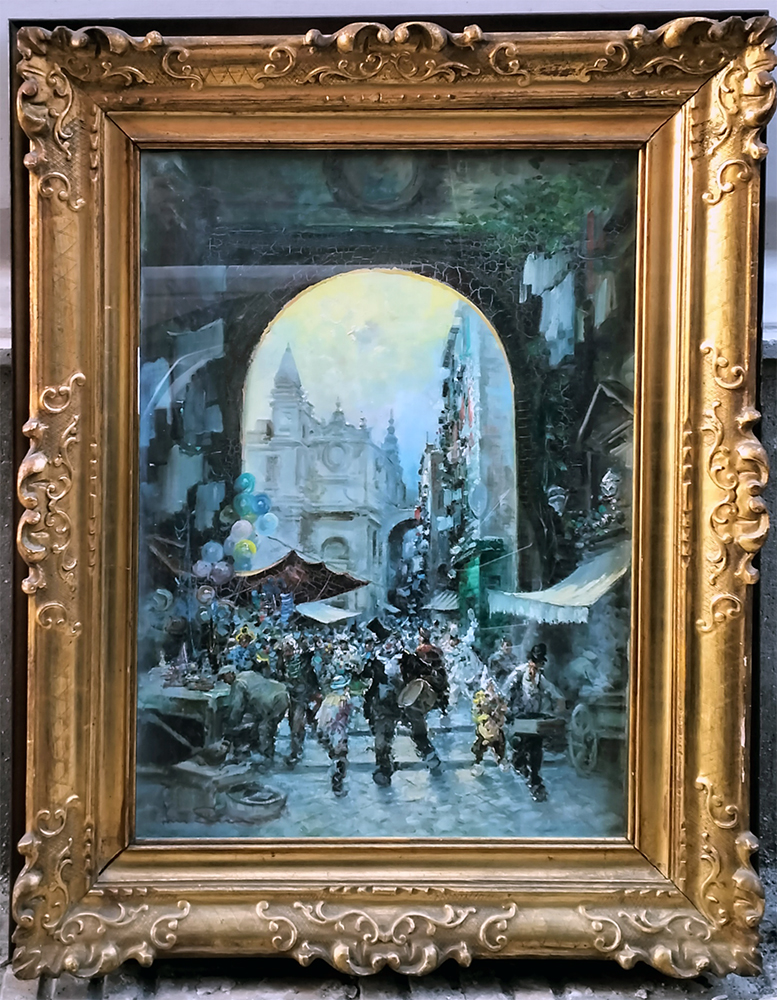 Dipinto f.to Amedeo Sica con "scene di mercato"