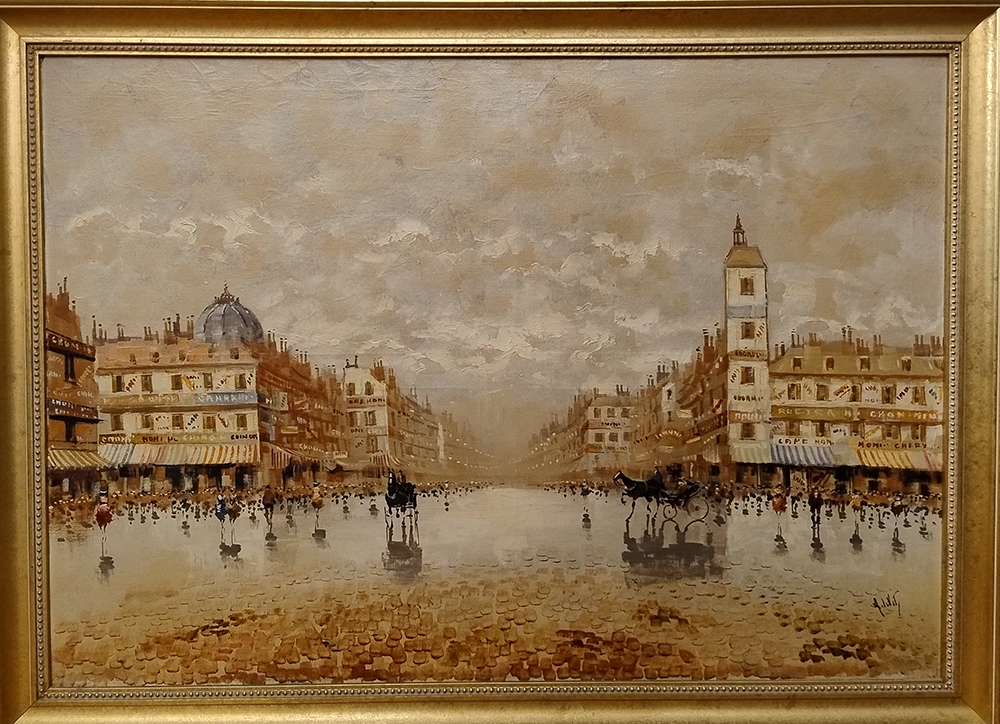 [Z1729] Dipinto f.to Antonio de Vity "Vie di Parigi"