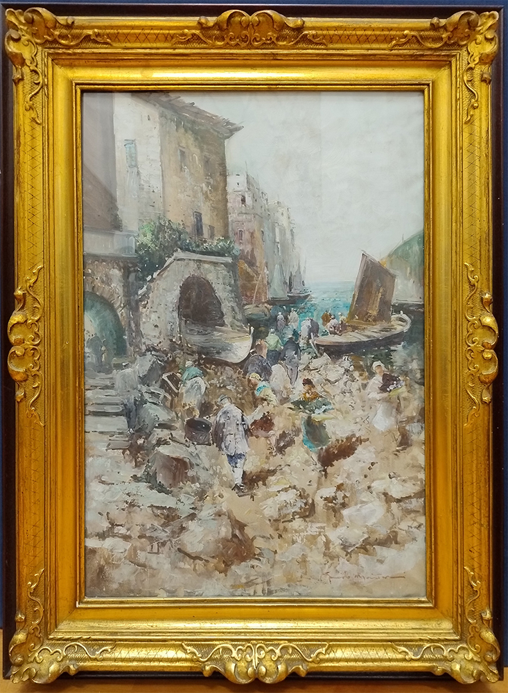 [Z1730] Dipinto f.to Guido Mantovani "Scena costiera"