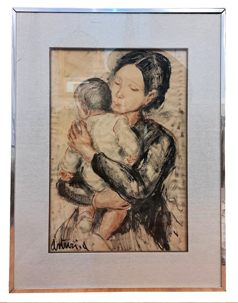 [Z1740] Dipinto f.to Antonio Asturi "mamma con figlio"