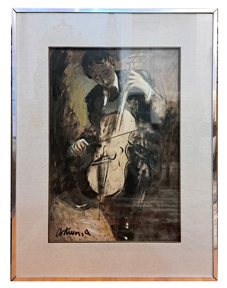Dipinto f.to Antonio Asturi "Suonatore violoncello"