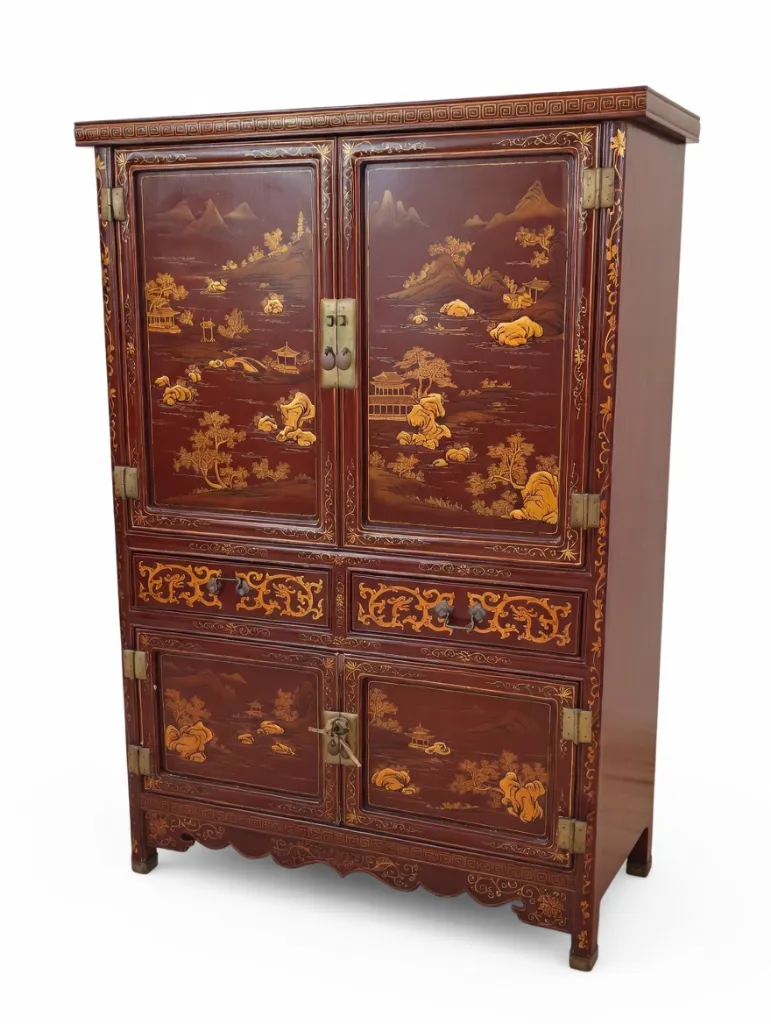 [Z1749] Piccola credenza in lacca rossa