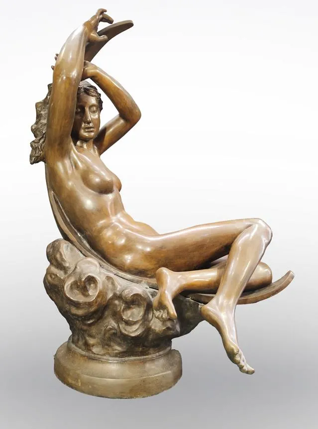 [Z1873] Scultura in bronzo di S. Denecheau (Diana su luna)