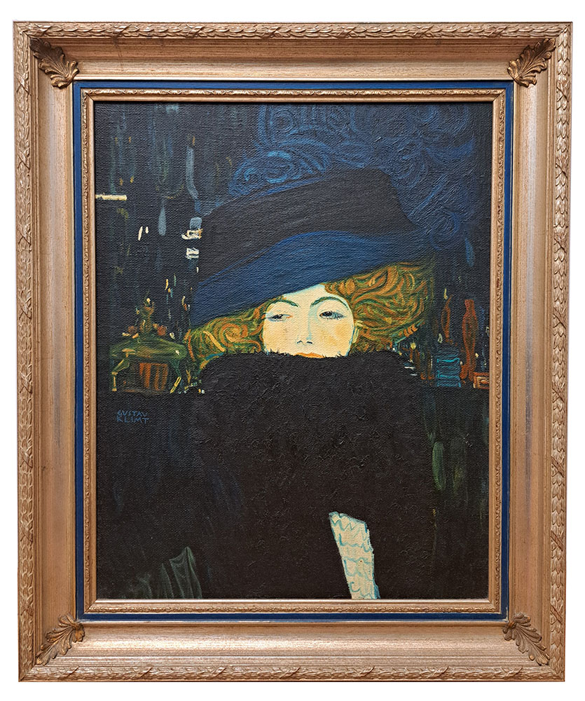 [ZA1033] Dipinto da G. Klimt "Signora in blu" in corn. Dor.