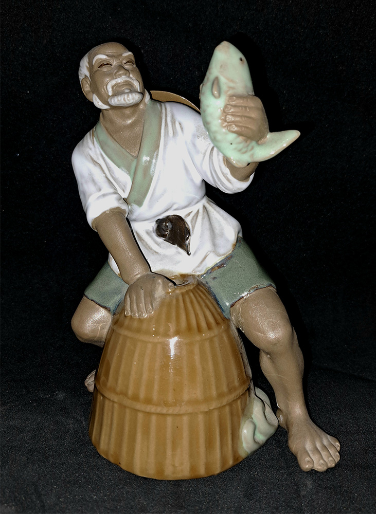 [ZD1005] Venditore di pesce in maiolica Sancai