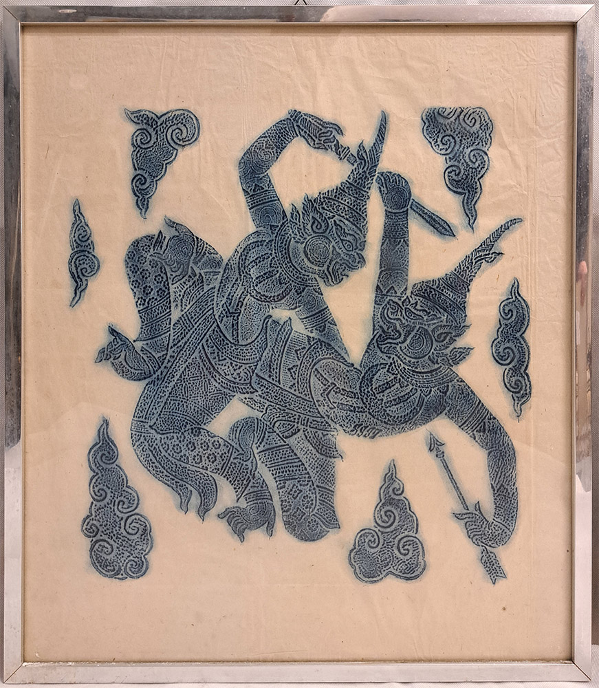 [ZG1019] Xilografia Indonesia "lotta tra guerrieri"