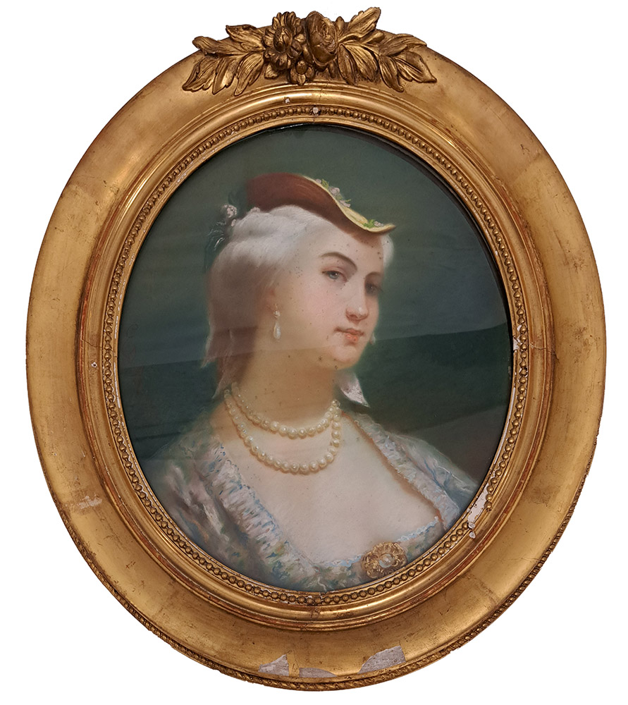 [ZG1053] Ritratto ovale di donna (pastello) - E. Augy