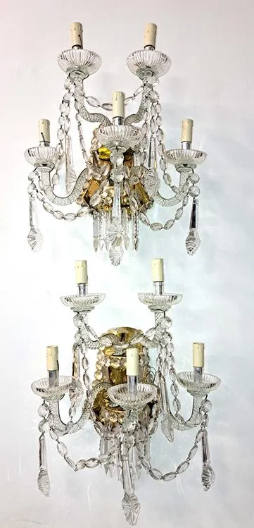 5 Appliques a 5 luci in cristallo anni '50