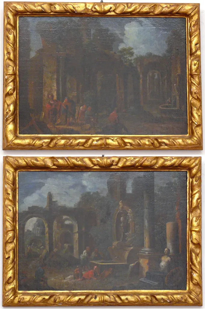 Coppia di dipinti "Rovine"