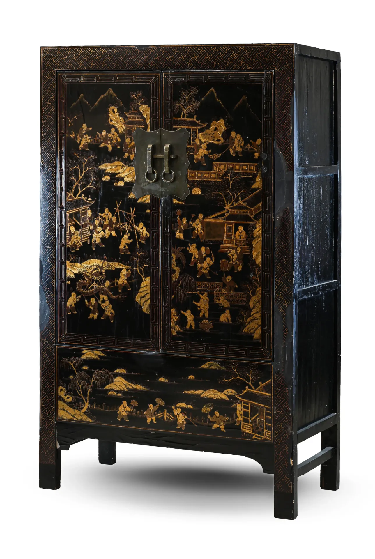 [AP/1032] Armadio Cina in lacca nera e oro