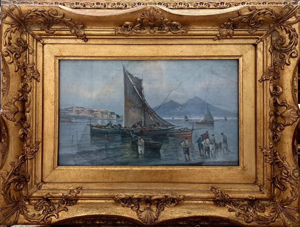 [CA/1583] R. Scoppa - Tempera su cartone - Barca e pescatori