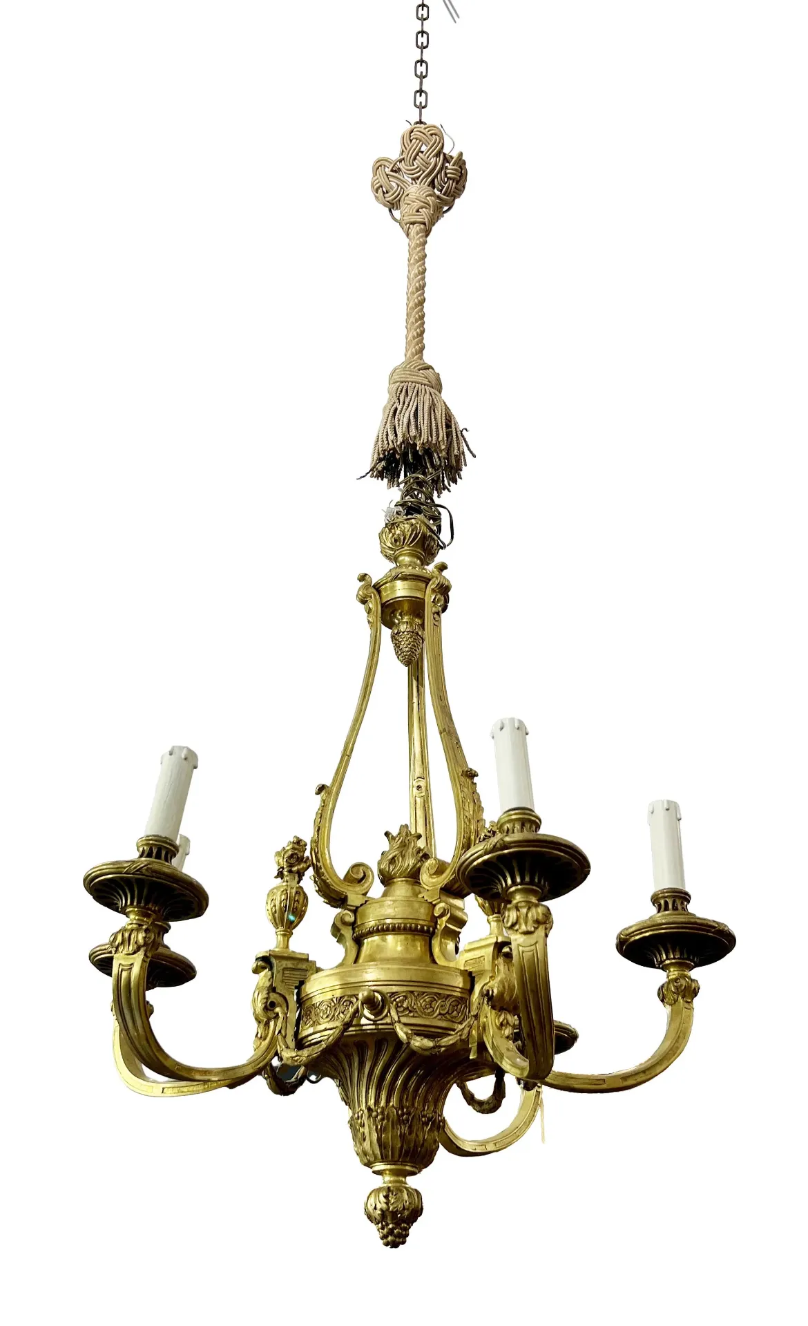 Lampadario in bronzo dorato a 6 luci