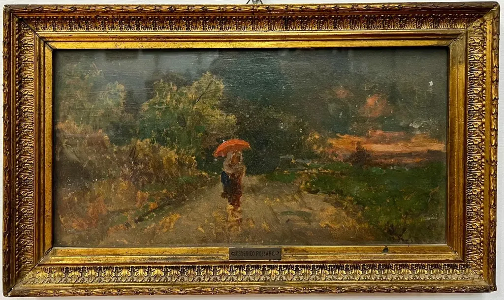 Dipinto F. Rossano - Paesaggio con donna